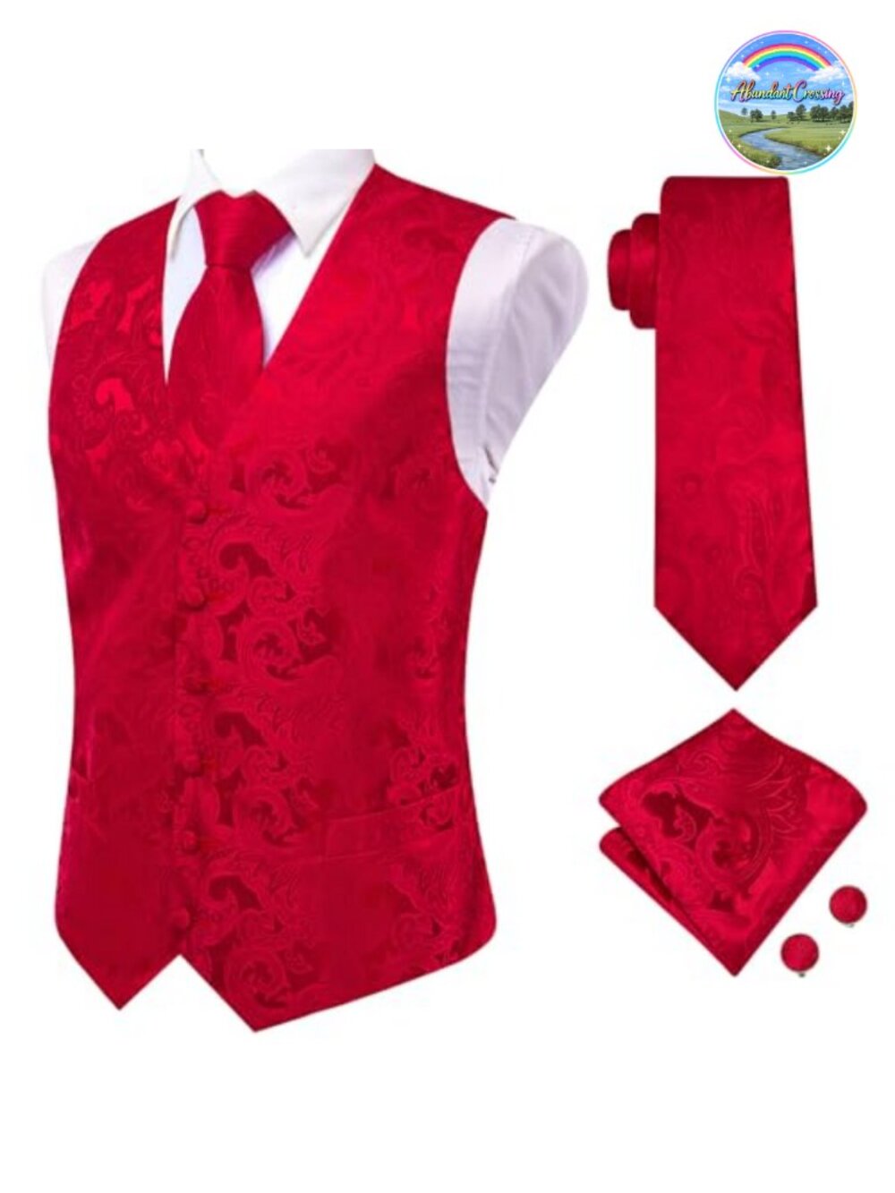 Men's 4-Piece Formal Vest Tie Set with Cufflinks & Pocket Square